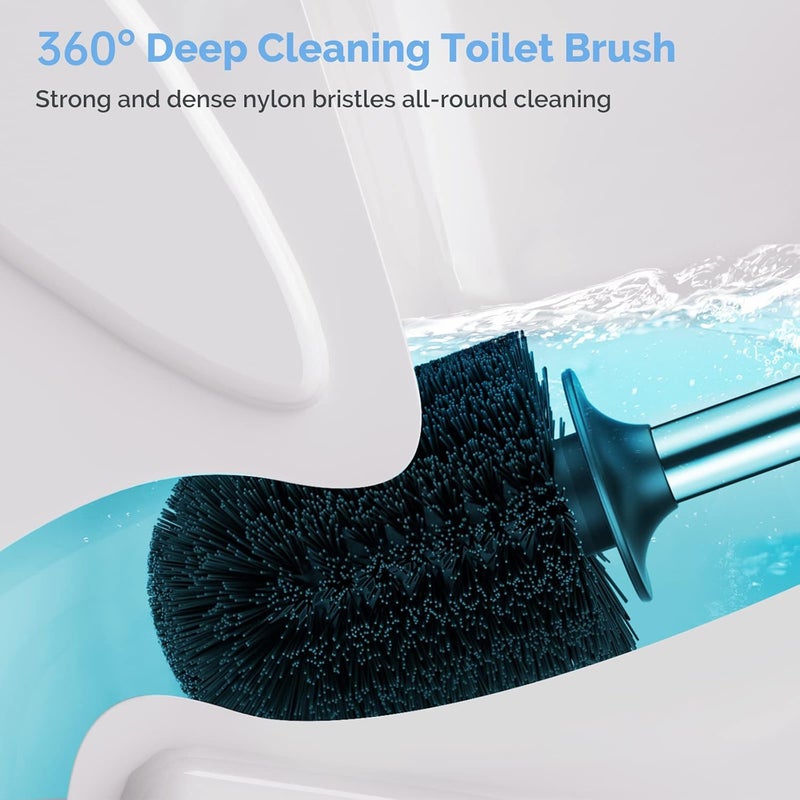 HAMITOR Toilet Plunger and Bowl Brush Set: 2 in 1 Stainless Steel Heavy Duty Toilet Cleaner Plunger with Holder Combo for Bathroom Cleaning - Modern Hideaway Bathroom Accessories with Caddy Stand - Image 5